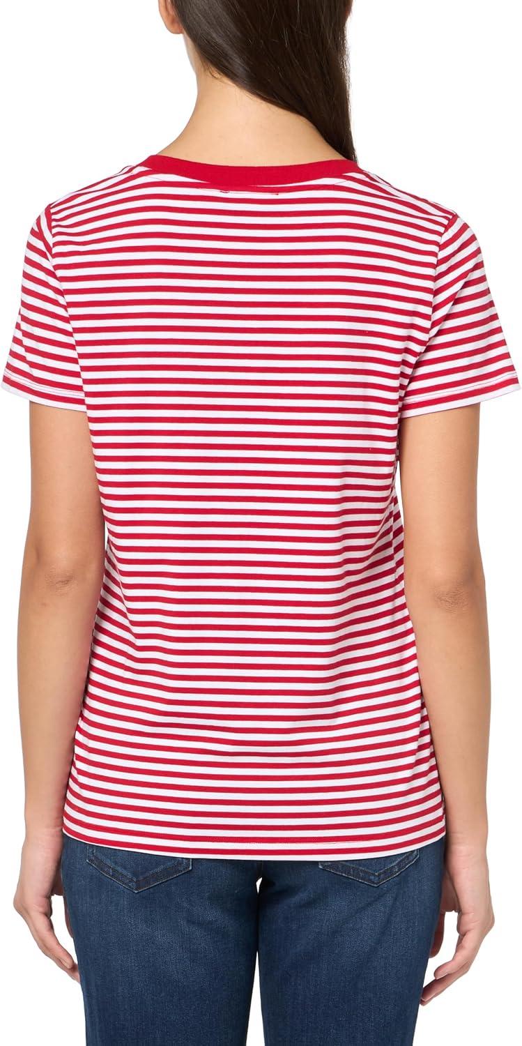 imageNautica Womens Solid VNeck Short Sleeve TShirtScarletBright White