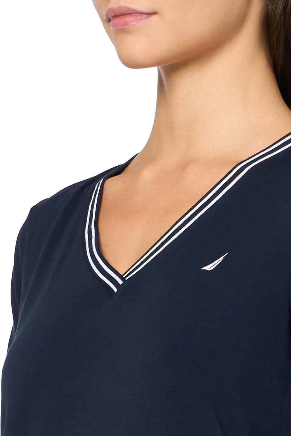 imageNautica Womens Solid VNeck Short Sleeve TShirtSky Captain