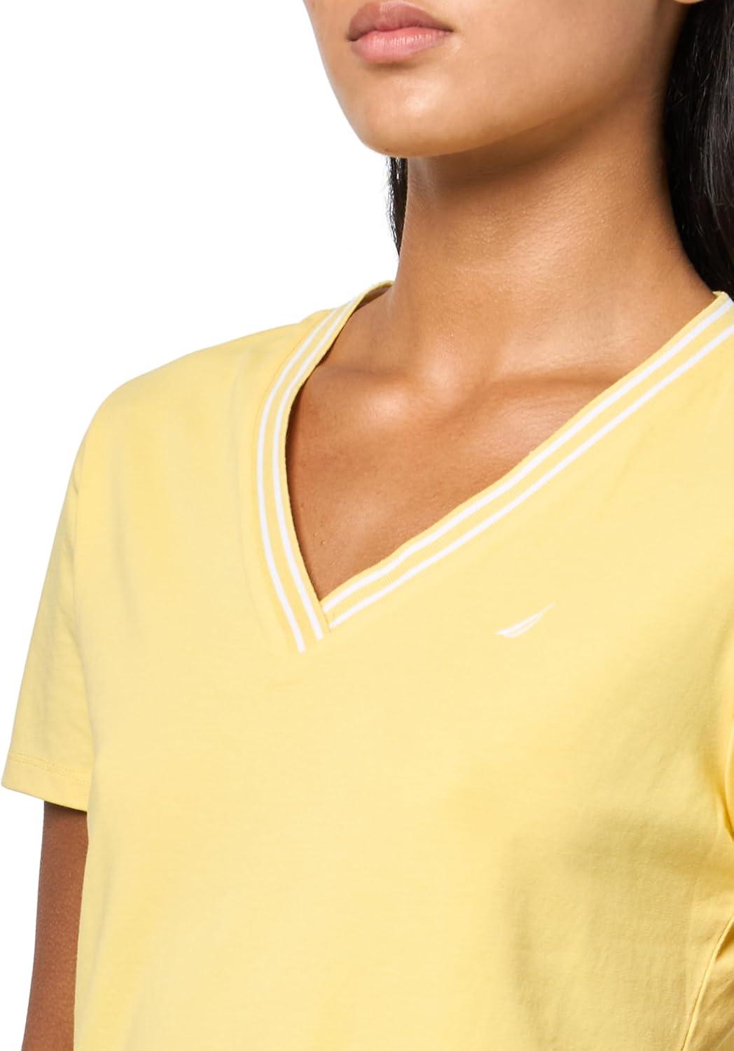 imageNautica Womens Solid VNeck Short Sleeve TShirtSnapdragon