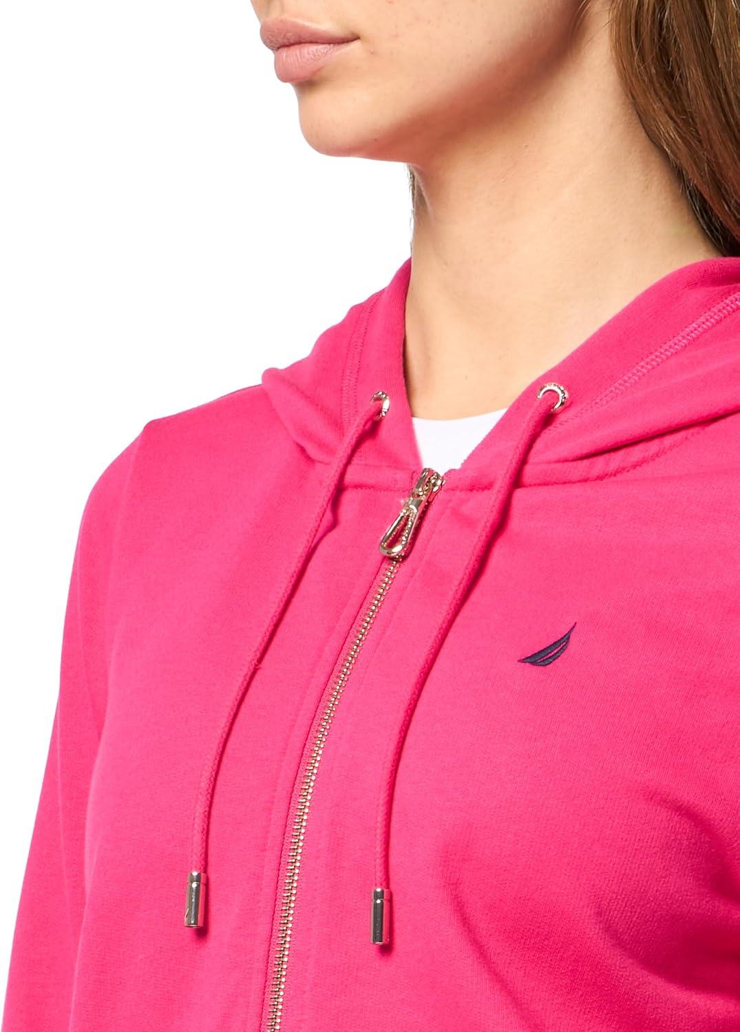 imageNautica Womens Solid Zipper Long Sleeve Hoodie SweatshirtAster Pink