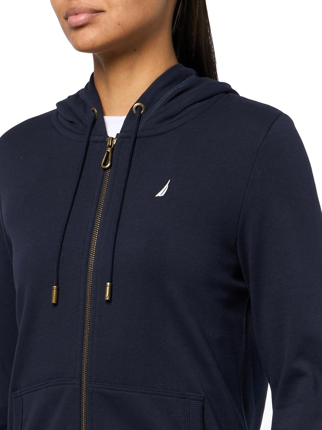 imageNautica Womens Solid Zipper Long Sleeve Hoodie SweatshirtNight Sky