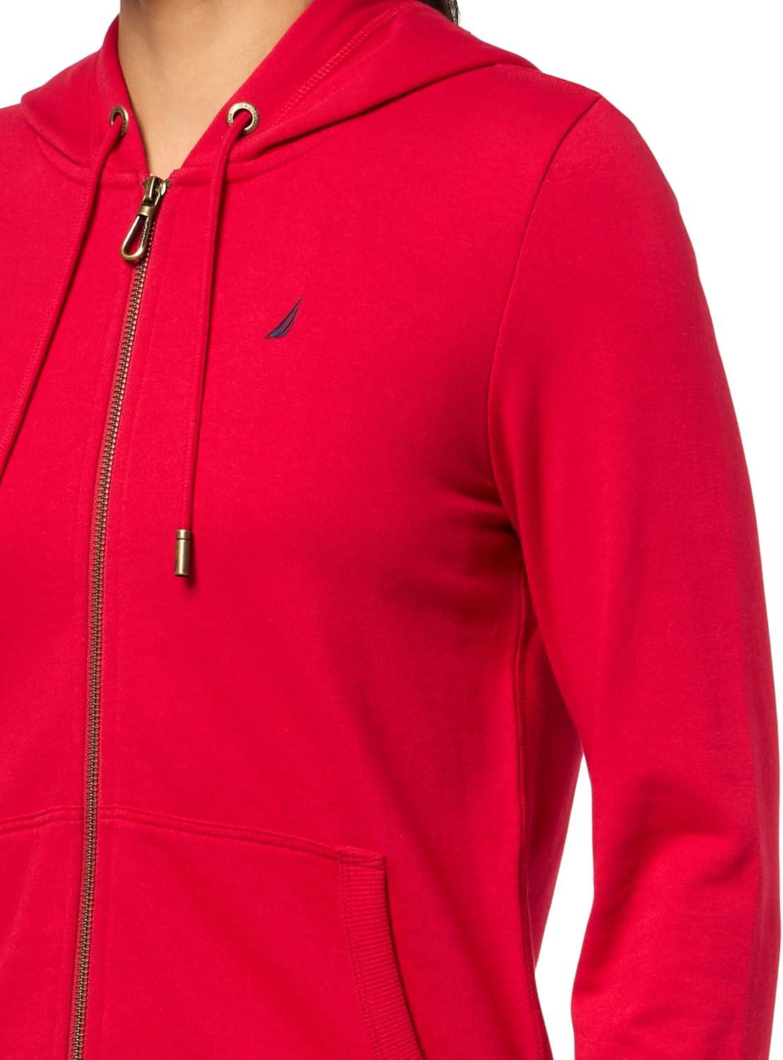 imageNautica Womens Solid Zipper Long Sleeve Hoodie SweatshirtScarlet