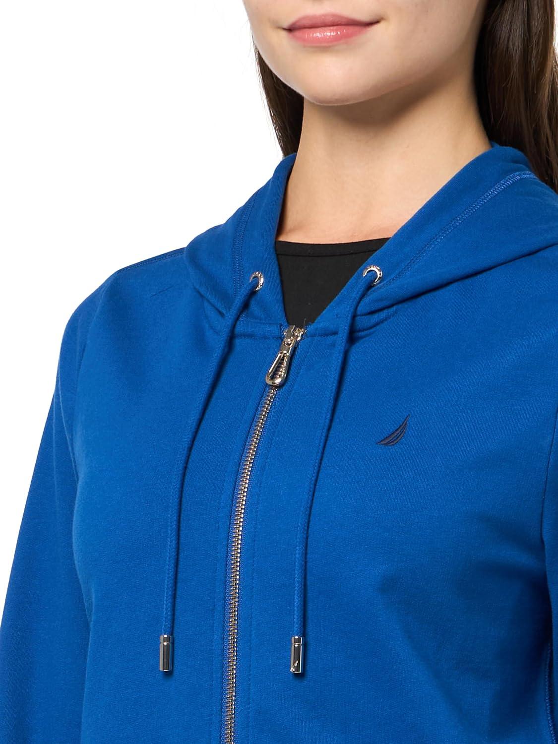 imageNautica Womens Solid Zipper Long Sleeve Hoodie SweatshirtTrue Blue