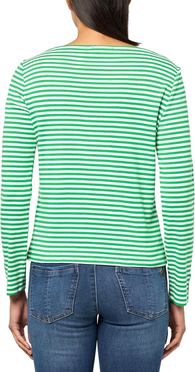 imageNautica Womens Square Neck Stripe Striped Long Sleeve ShirtFernBright White