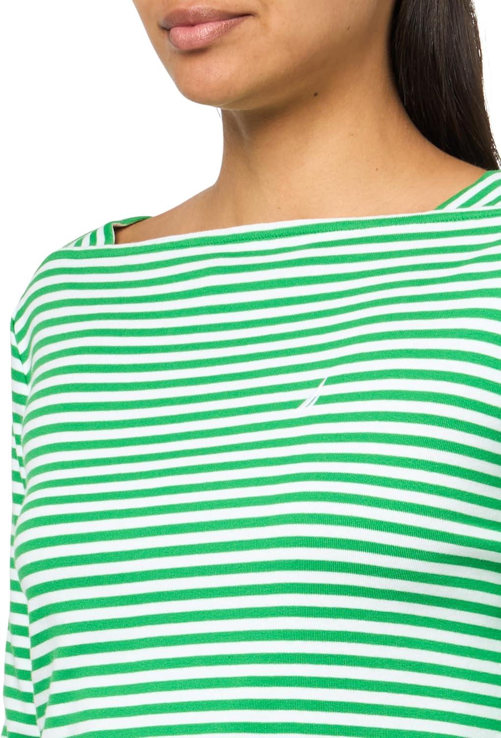 imageNautica Womens Square Neck Stripe Striped Long Sleeve ShirtFernBright White