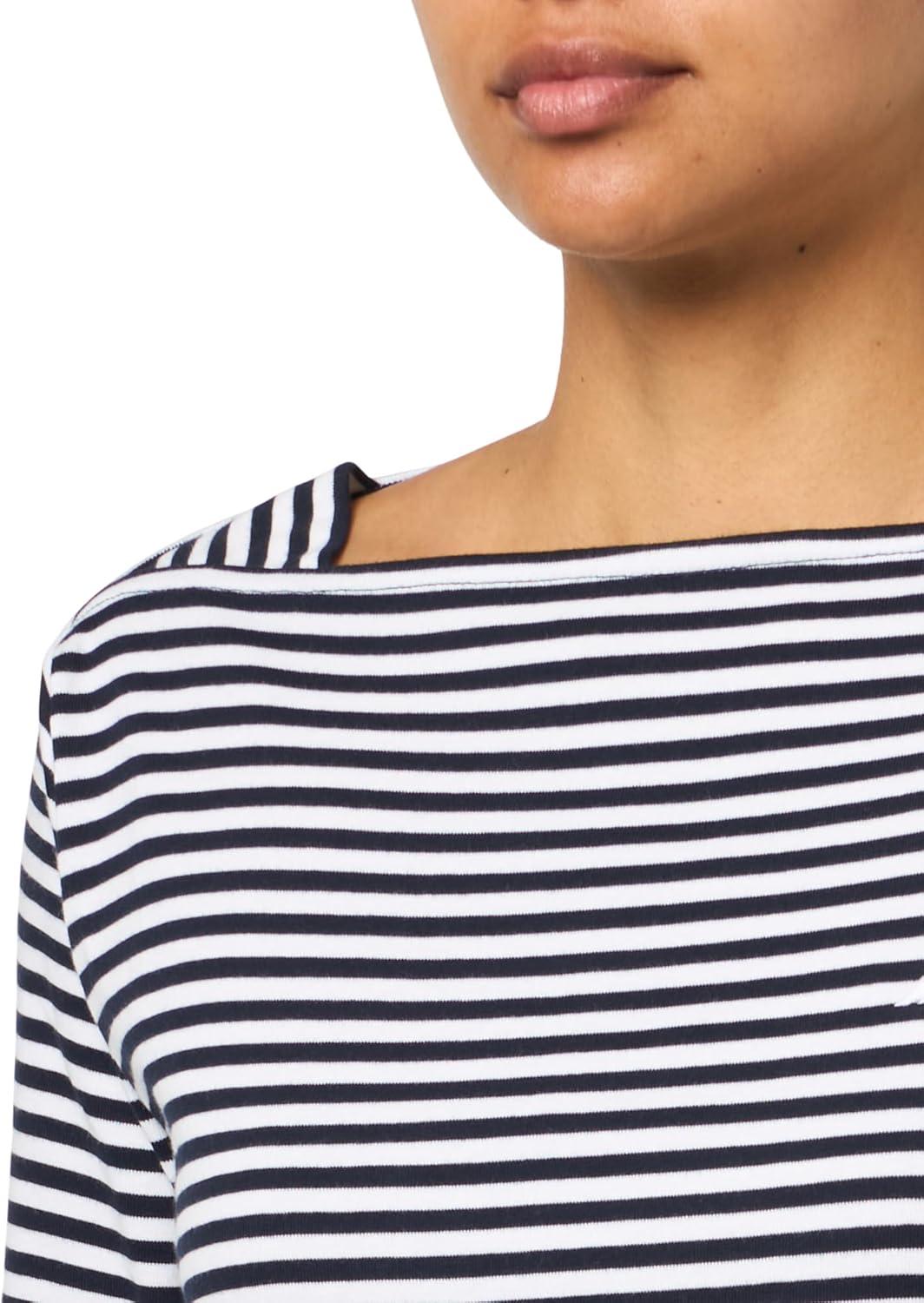 imageNautica Womens Square Neck Stripe Striped Long Sleeve ShirtNight Sky Bright White