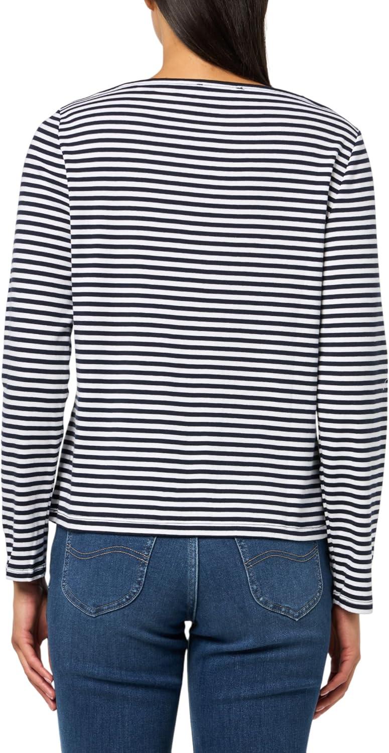 imageNautica Womens Square Neck Stripe Striped Long Sleeve ShirtNight Sky Bright White