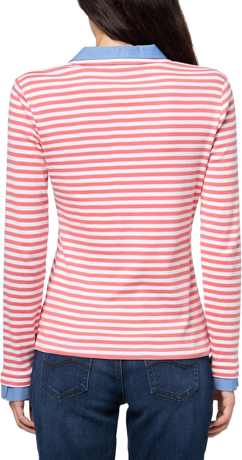 imageNautica Womens Striped Long Sleeve Knit Double Collar ShirtCoralieBright White