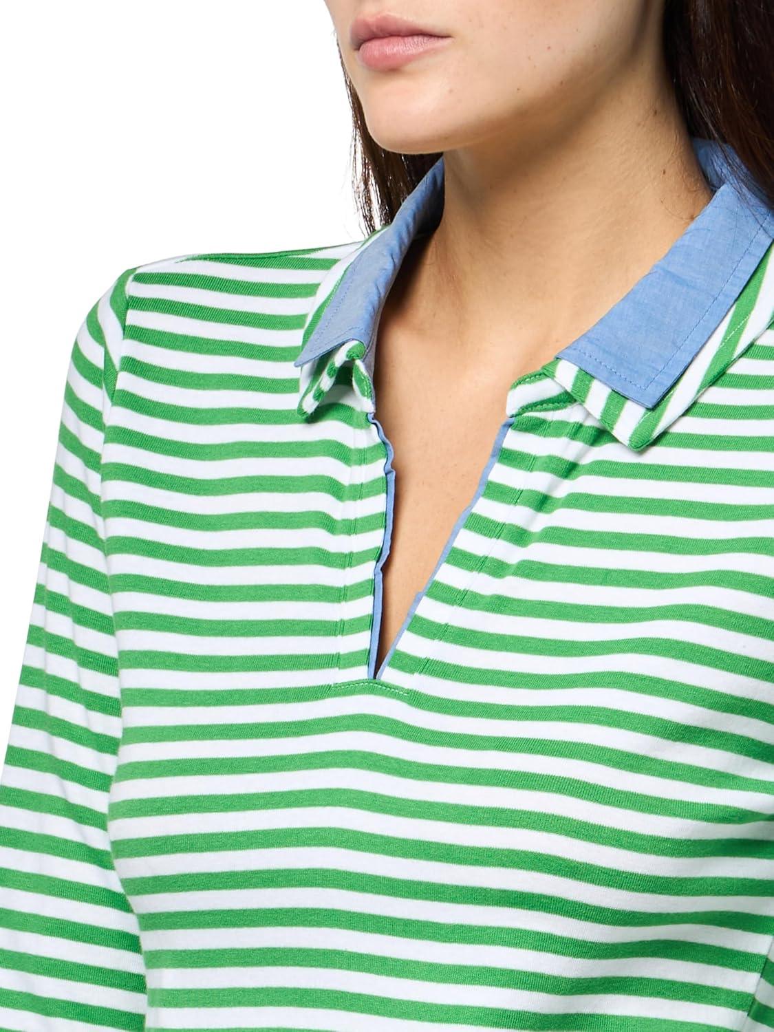 imageNautica Womens Striped Long Sleeve Knit Double Collar ShirtNew LeafBright White