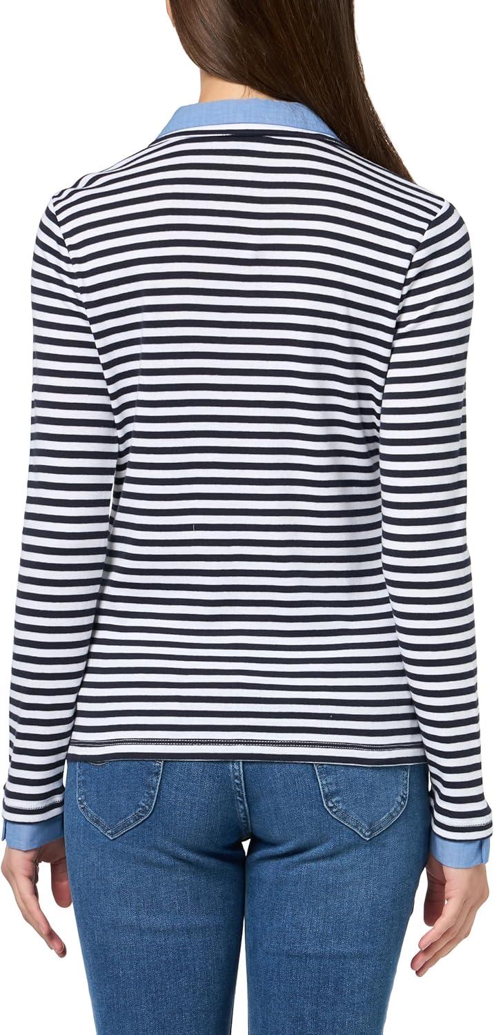 imageNautica Womens Striped Long Sleeve Knit Double Collar ShirtNight SkyBright White