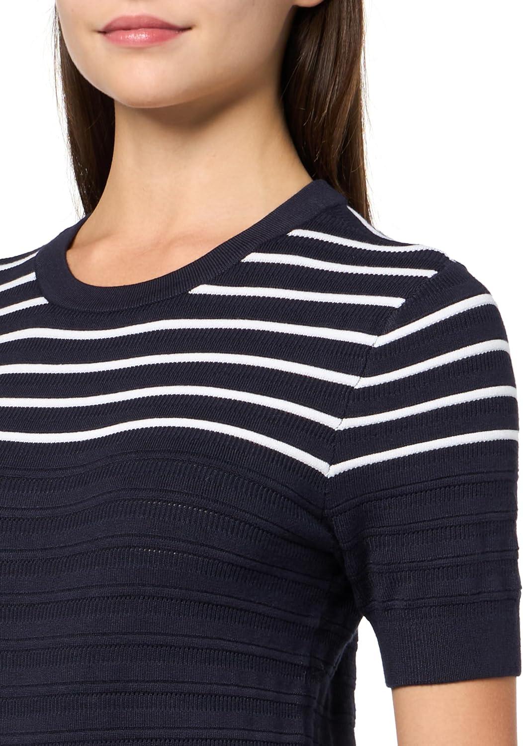 imageNautica Womens Striped Ribbed Knit Short Sleeve SweaterNight Sky Multi