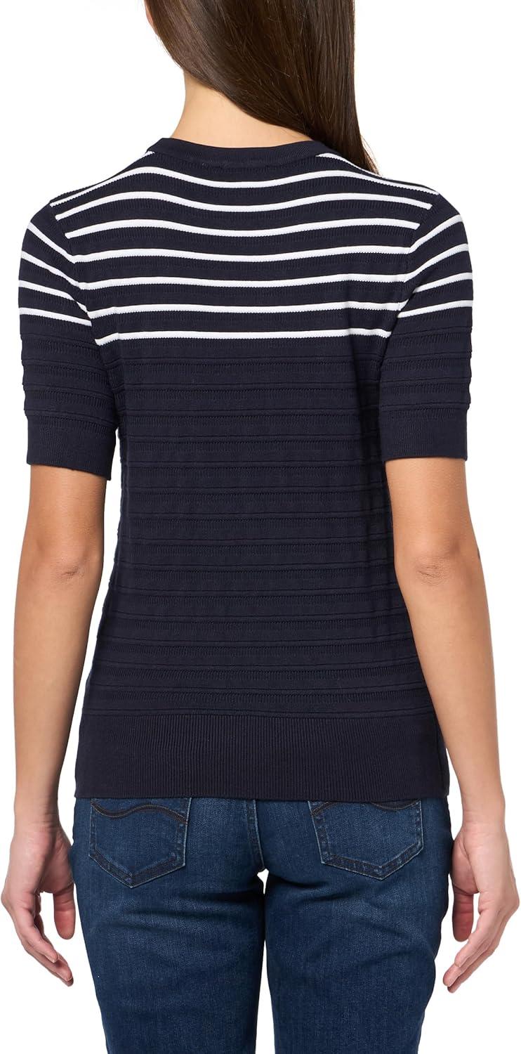 imageNautica Womens Striped Ribbed Knit Short Sleeve SweaterNight Sky Multi