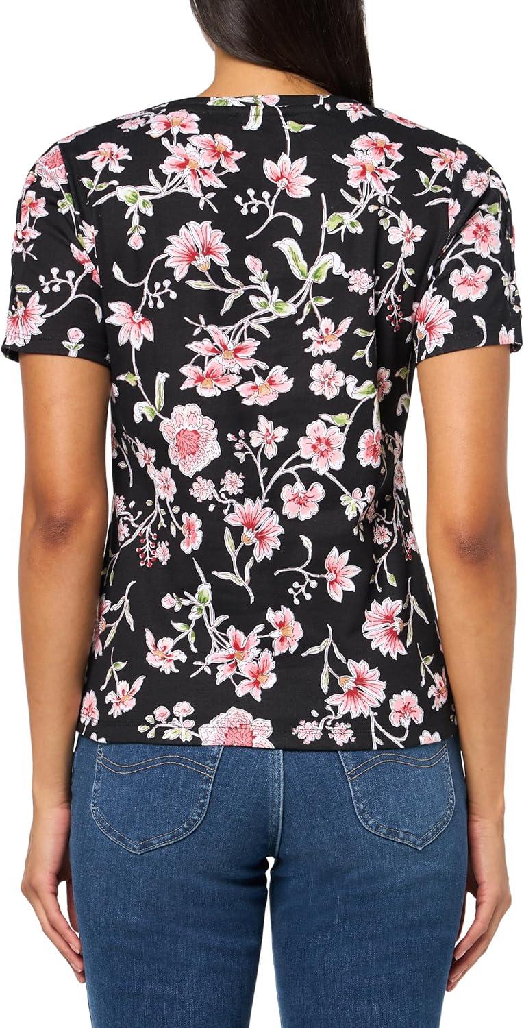 imageNautica Womens TShirt Cotton Crewneck with Laceup Sleeve DetailBlack Multi