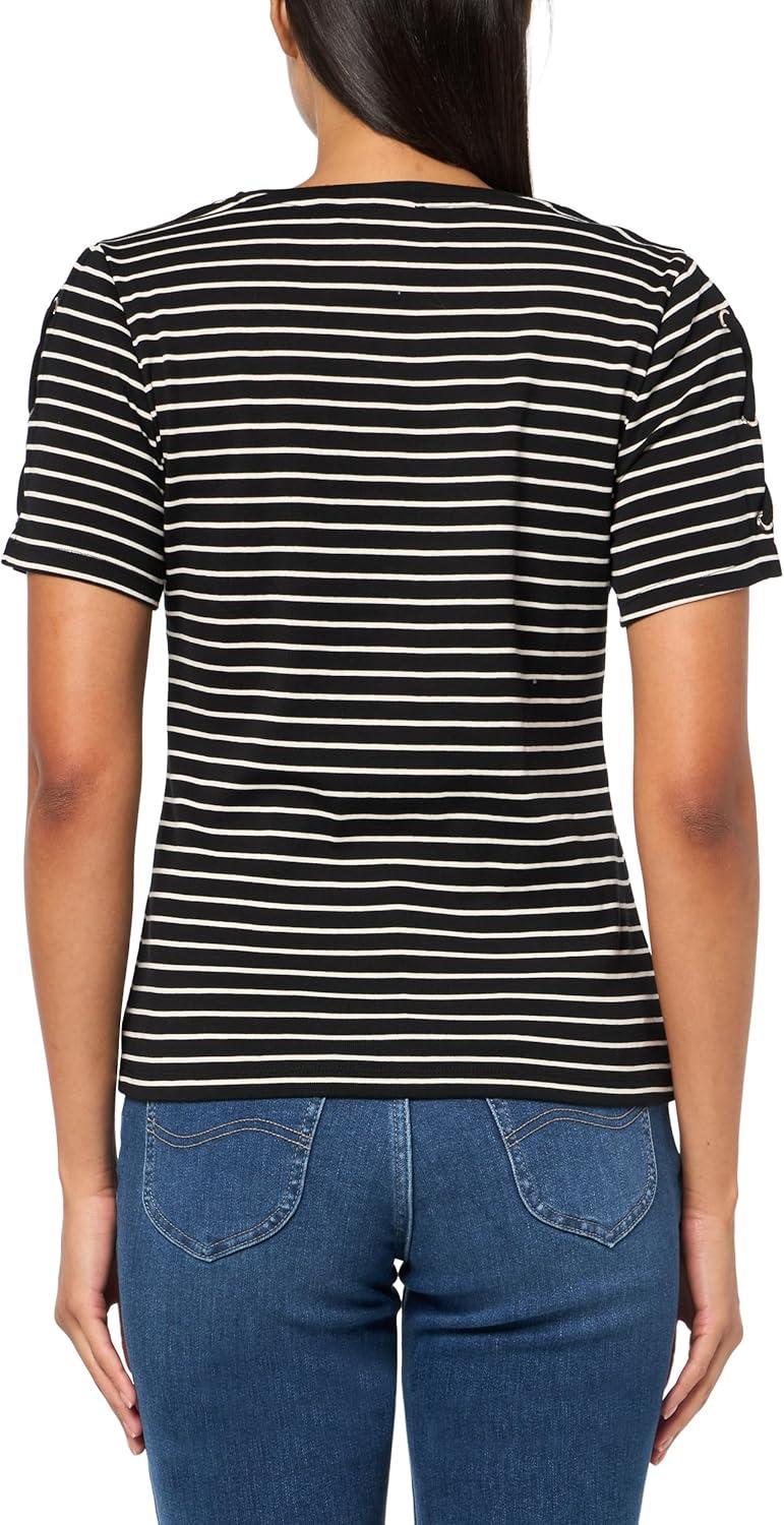 imageNautica Womens TShirt Cotton Crewneck with Laceup Sleeve DetailBlackWhite Swan