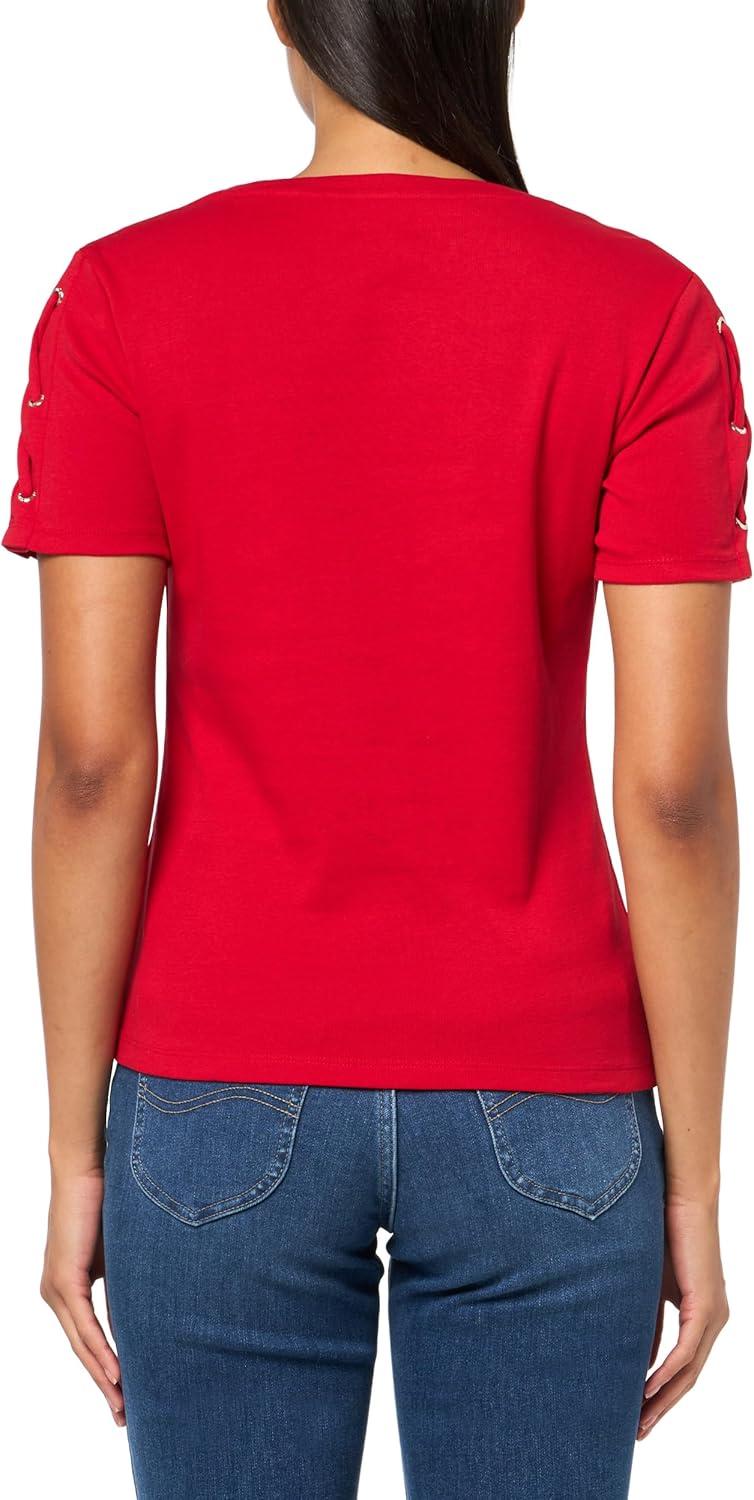 imageNautica Womens TShirt Cotton Crewneck with Laceup Sleeve DetailHaute Red