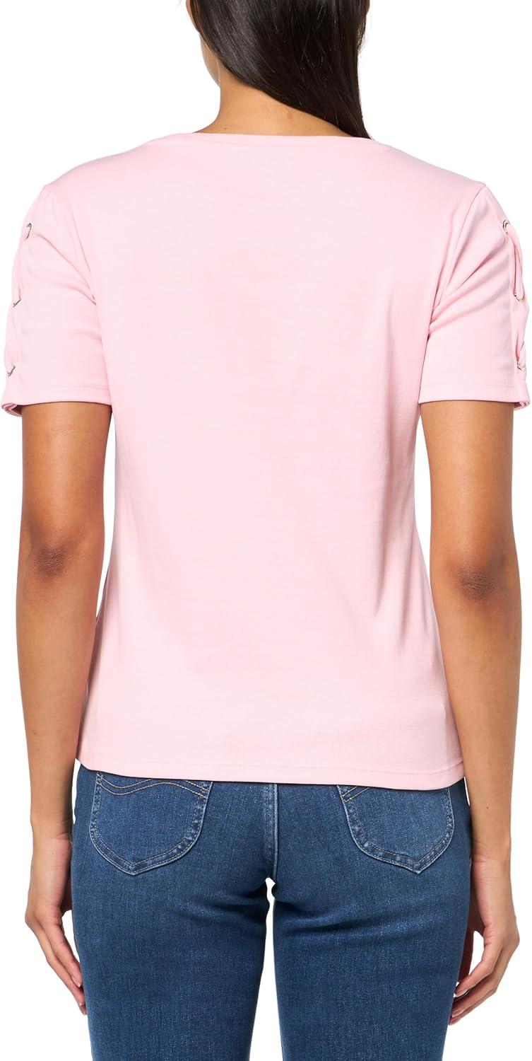 imageNautica Womens TShirt Cotton Crewneck with Laceup Sleeve DetailTaffy Pink