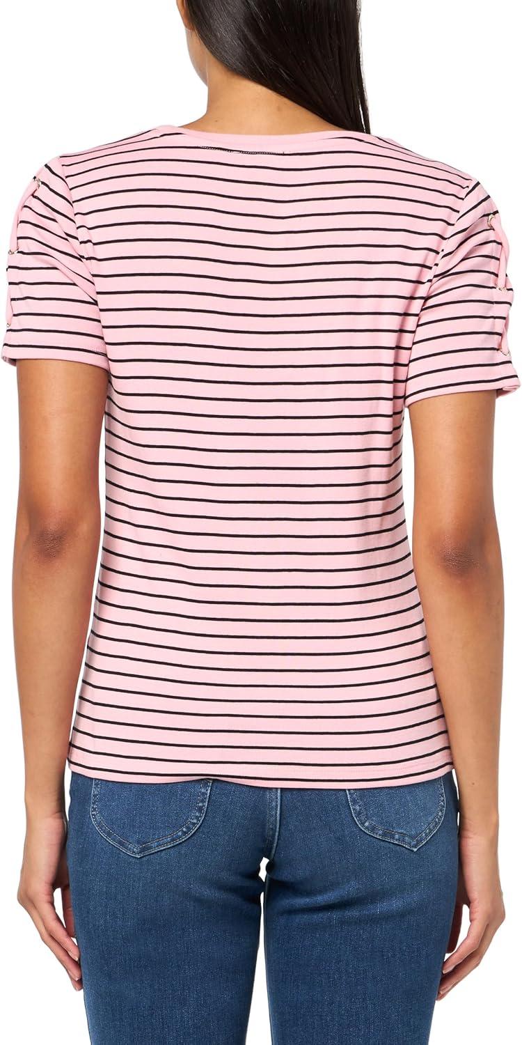 imageNautica Womens TShirt Cotton Crewneck with Laceup Sleeve DetailTaffy PinkBlack