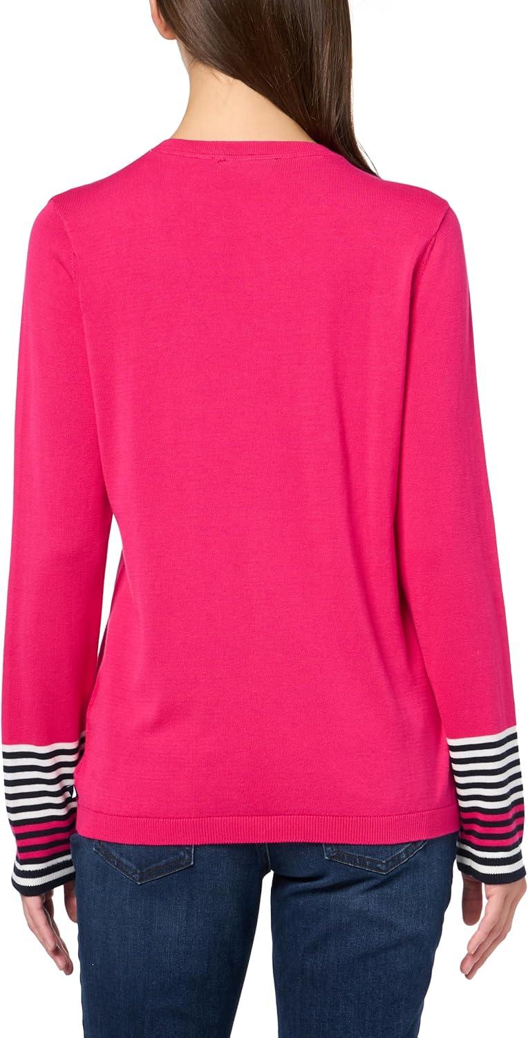 imageNautica Womens Tipped Long Sleeve VNeck Knit SweaterAster Pink Multi