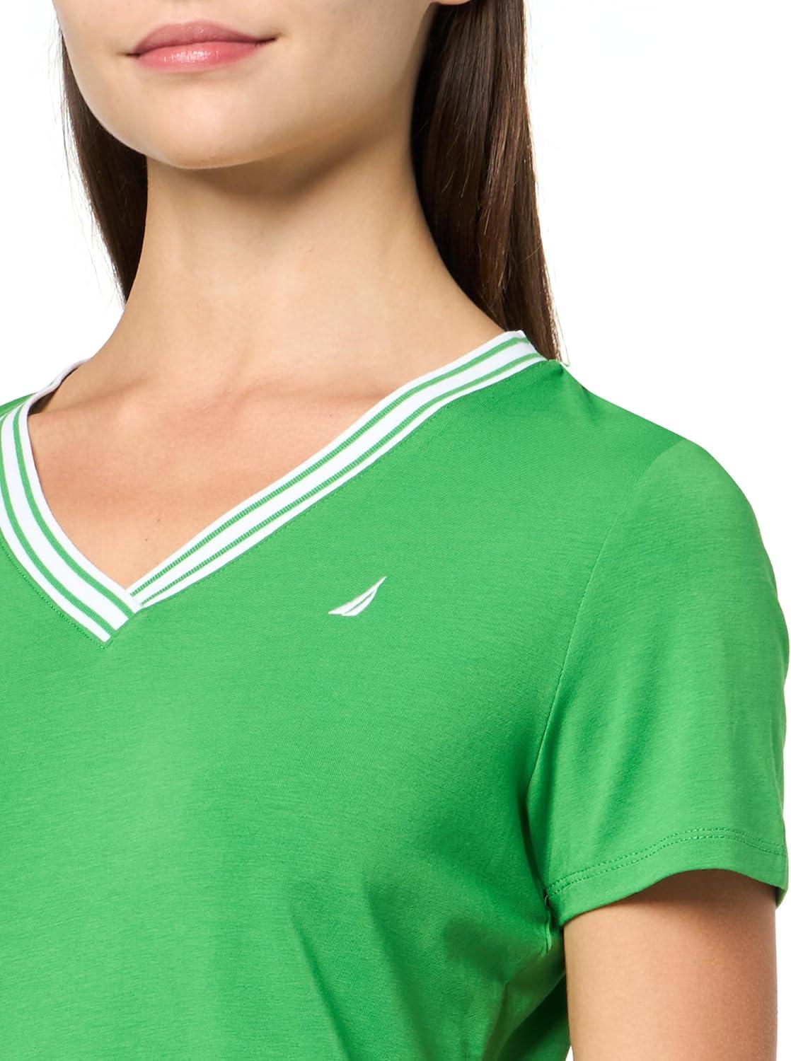 imageNautica Womens Tipped Short Sleeve VNeck Shirt New Leaf Small