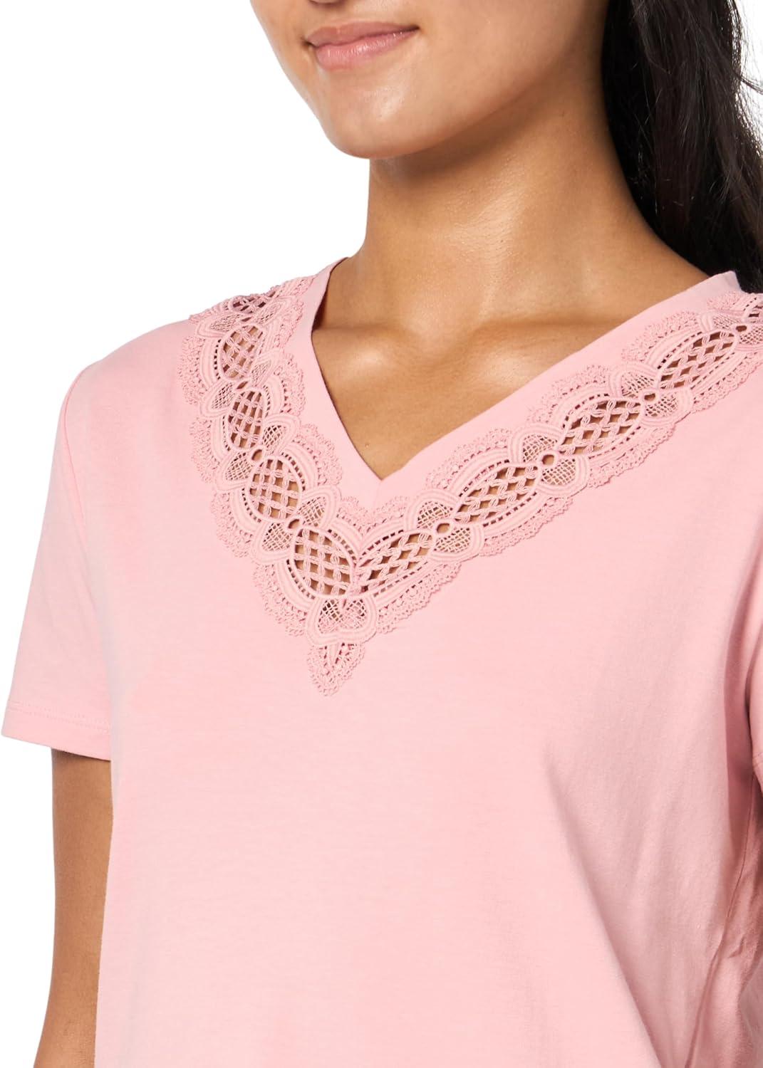 imageNautica Womens V Neck Solid Short Sleeve Shirt with LaceBridal Rose