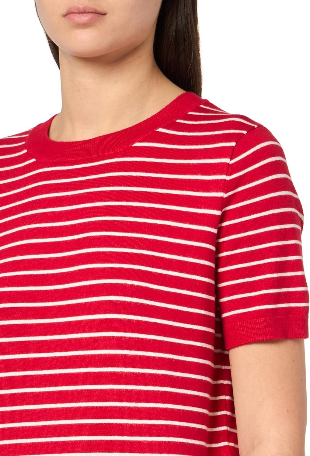 imageNautica Womens V Neck Stripe Short Sleeve SweaterScarlet Ivory