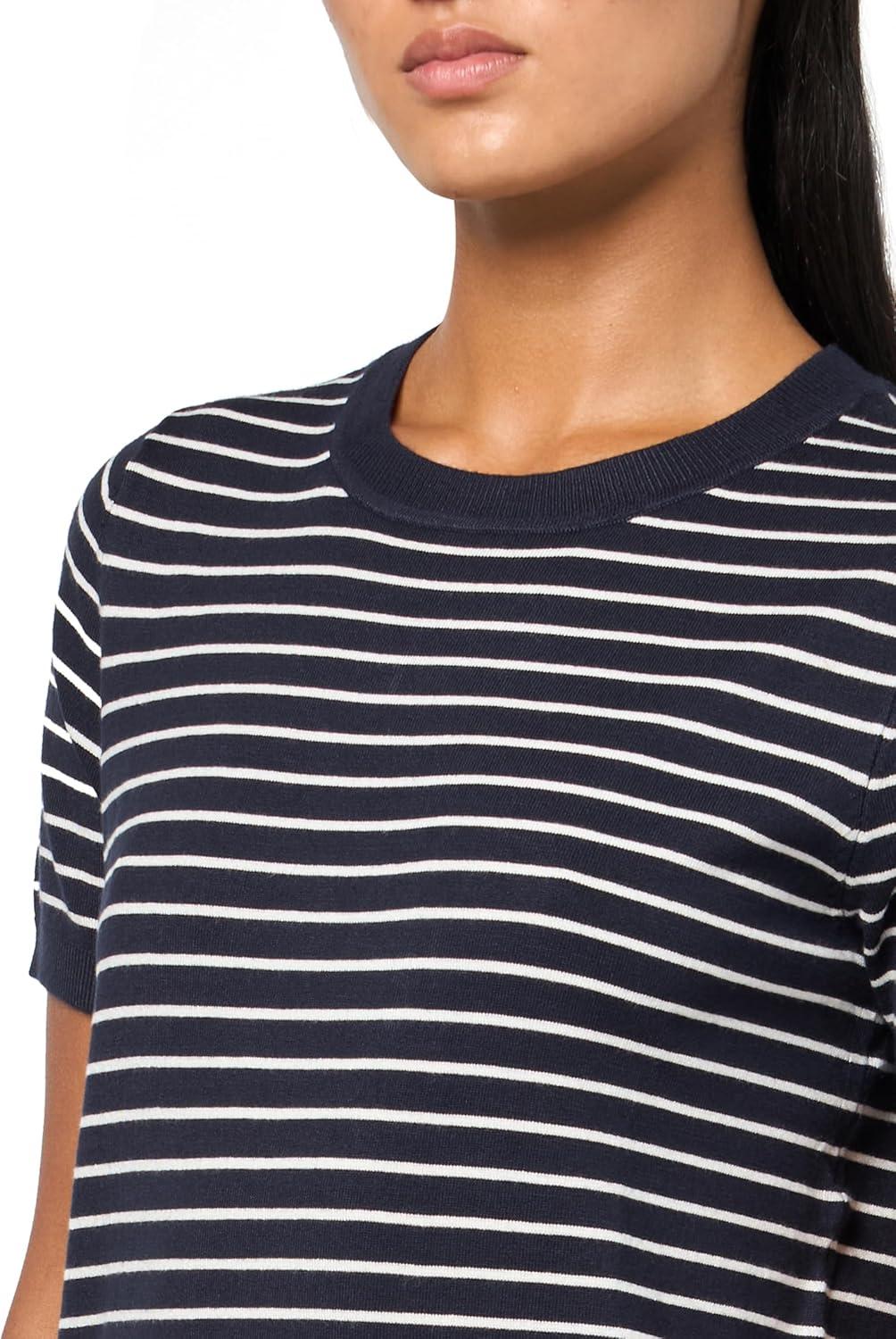 imageNautica Womens V Neck Stripe Short Sleeve SweaterSky Captain Ivory