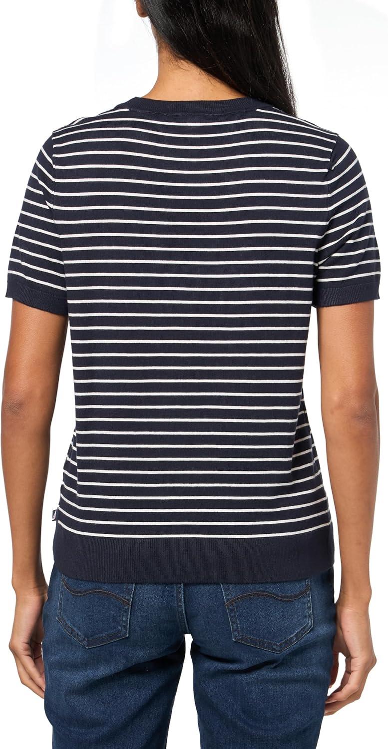 imageNautica Womens V Neck Stripe Short Sleeve SweaterSky Captain Ivory