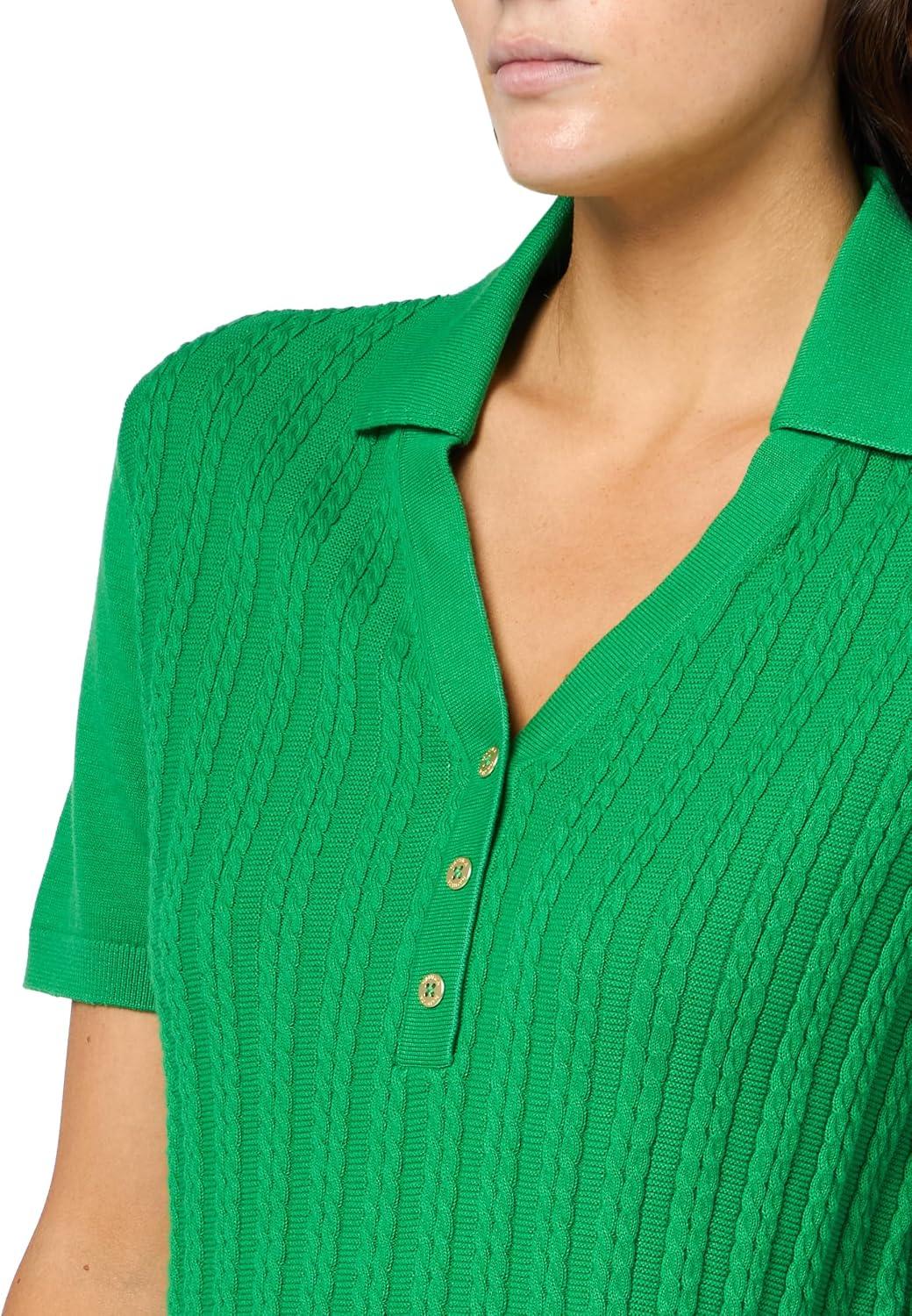 imageNautica Womens VNeck Cable Polo Long SleeveFern