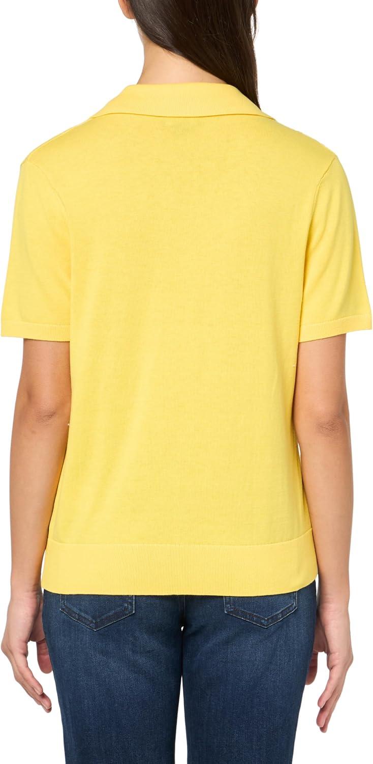 imageNautica Womens VNeck Cable Polo Long SleeveLemon Zest