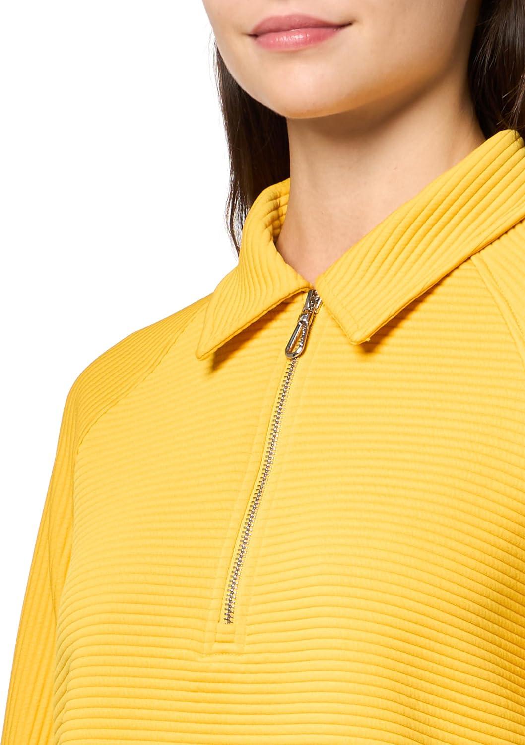 imageNautica Womens Zipper Collared Ribbed Pullover SweatshirtDeep Maize