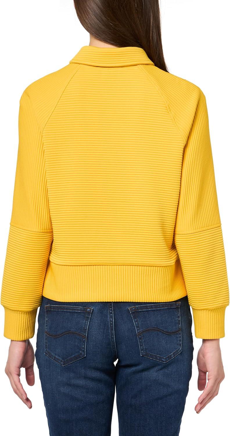 imageNautica Womens Zipper Collared Ribbed Pullover SweatshirtDeep Maize