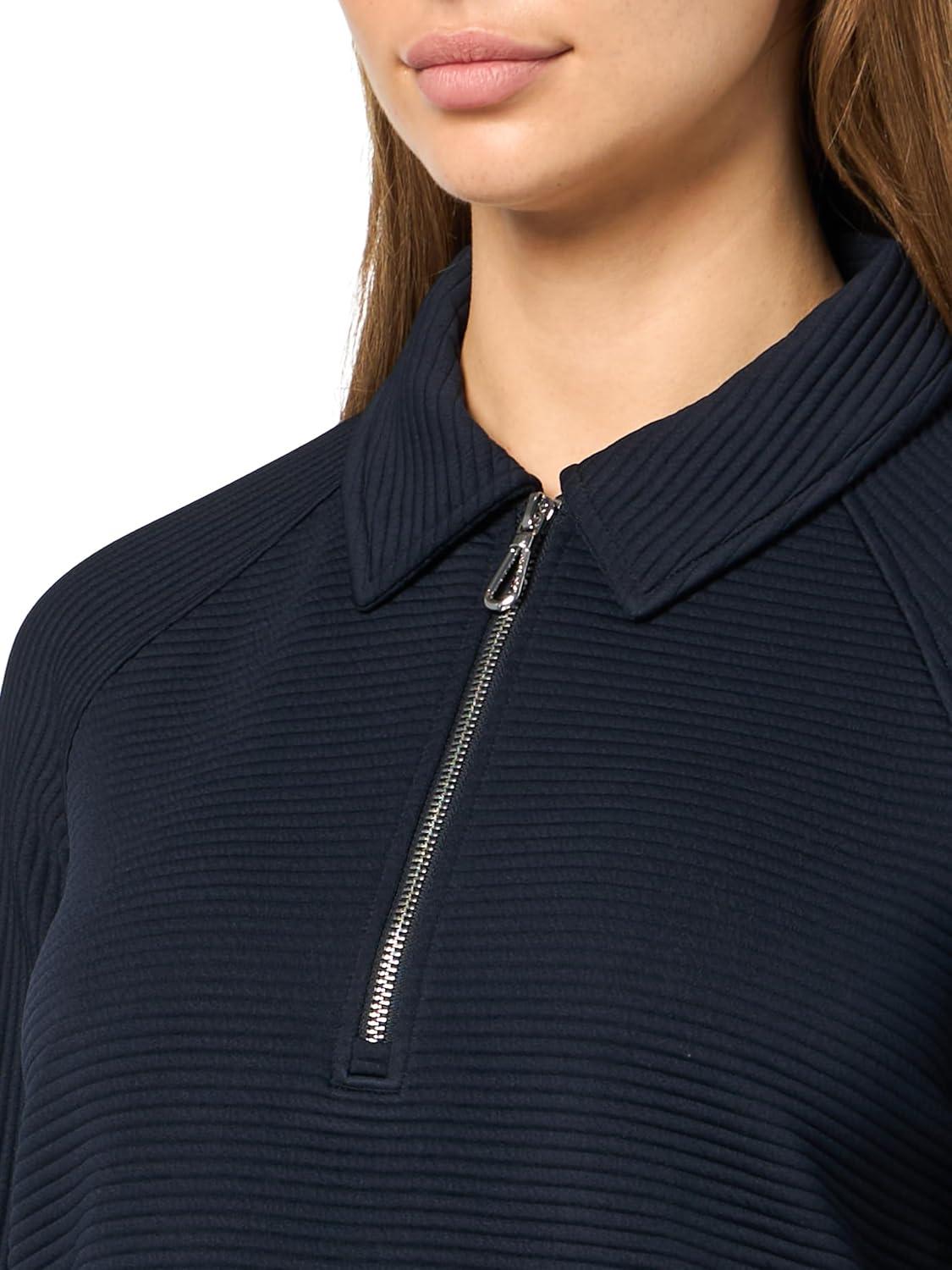 imageNautica Womens Zipper Collared Ribbed Pullover SweatshirtNight Sky