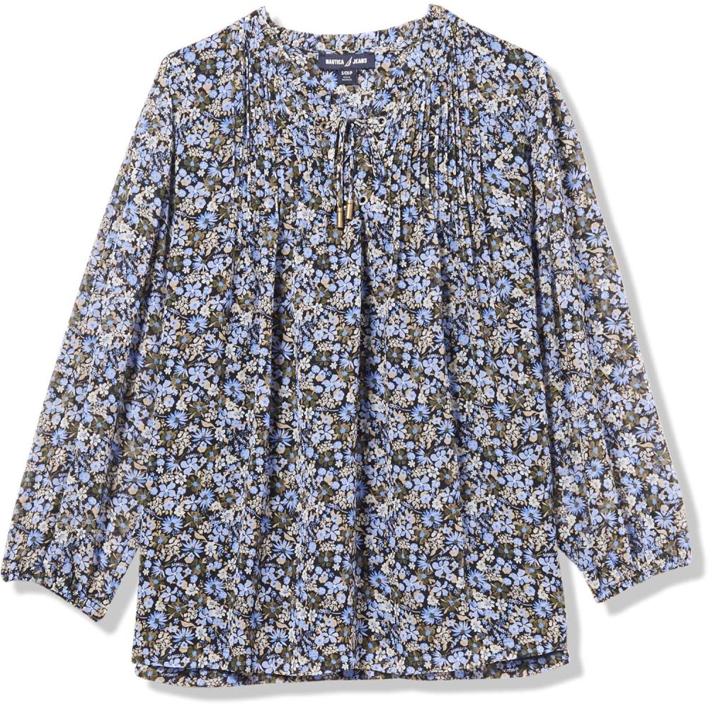 imageNautica Womens 5Button Short Sleeve Breathable 100 Cotton Polo ShirtFrench Blue Multi