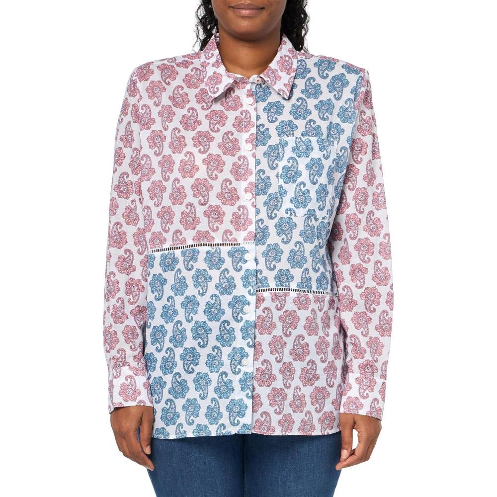 imageNautica Womens Button Down Paisley Long Sleeve Printed Button Up ShirtBridal Rose Multi