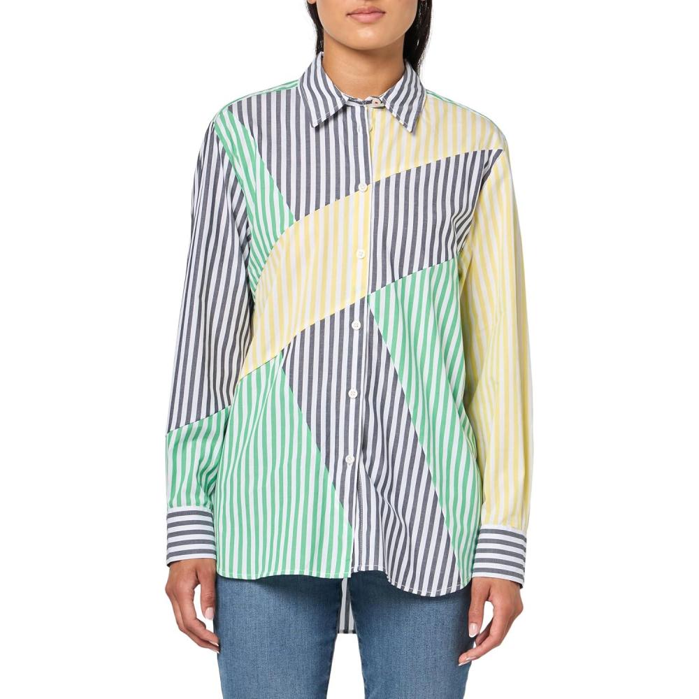 imageNautica Womens Button Down Stripe Long Sleeve Printed Button Up ShirtNight Sky Multi