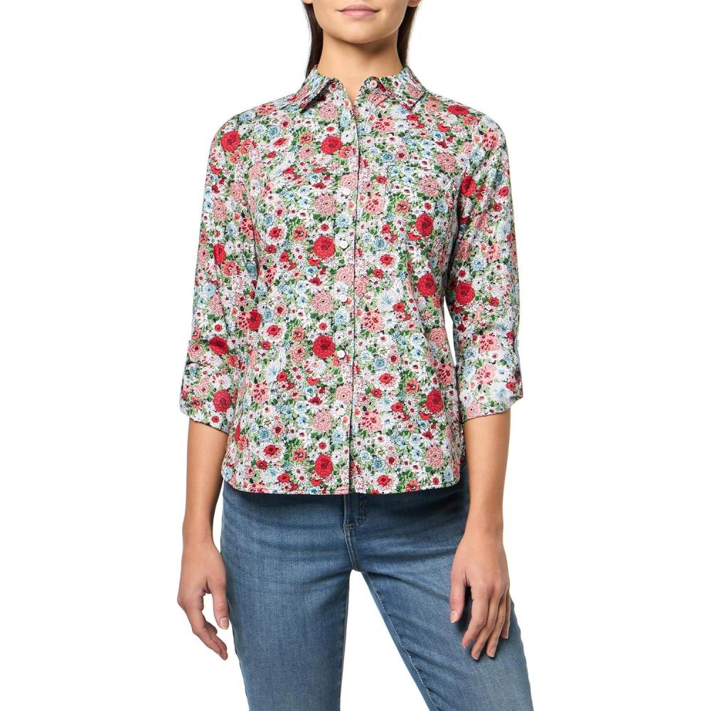 imageNautica Womens Button Front Long Sleeve Roll Tab ShirtBloom Multi