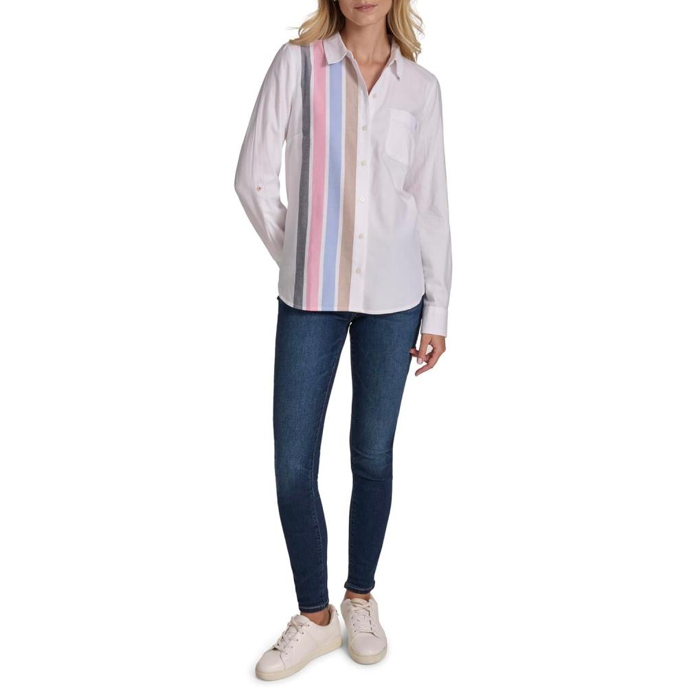 imageNautica Womens Button Front Long Sleeve Roll Tab ShirtConfetti
