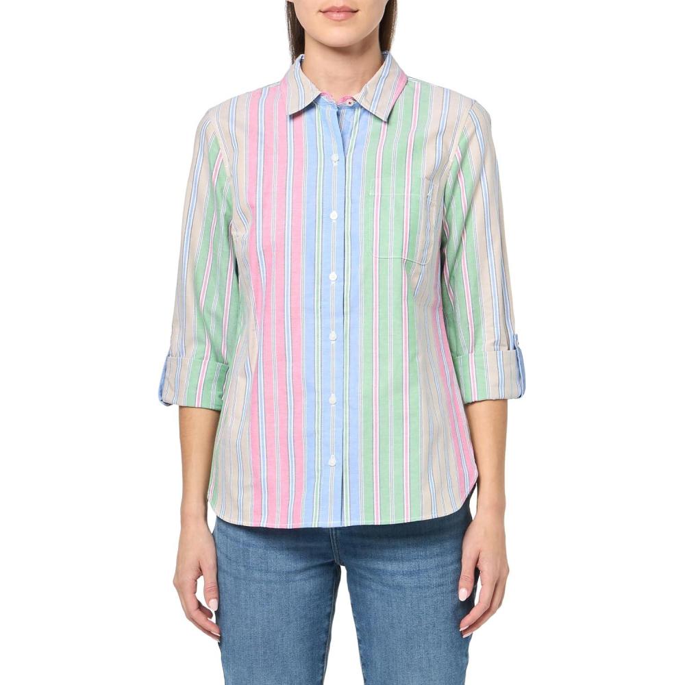 imageNautica Womens Button Front Long Sleeve Roll Tab ShirtGreen Multi