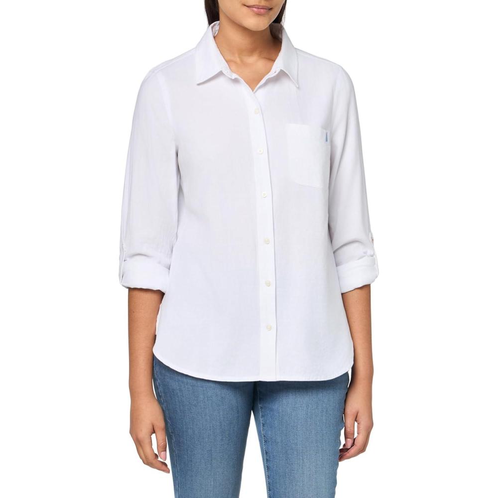 imageNautica Womens Button Front Long Sleeve Roll Tab ShirtOxford Bright White