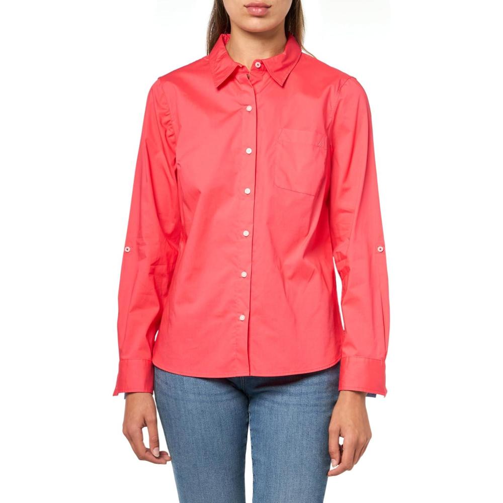 imageNautica Womens Button Front Long Sleeve Roll Tab ShirtParadise Pink