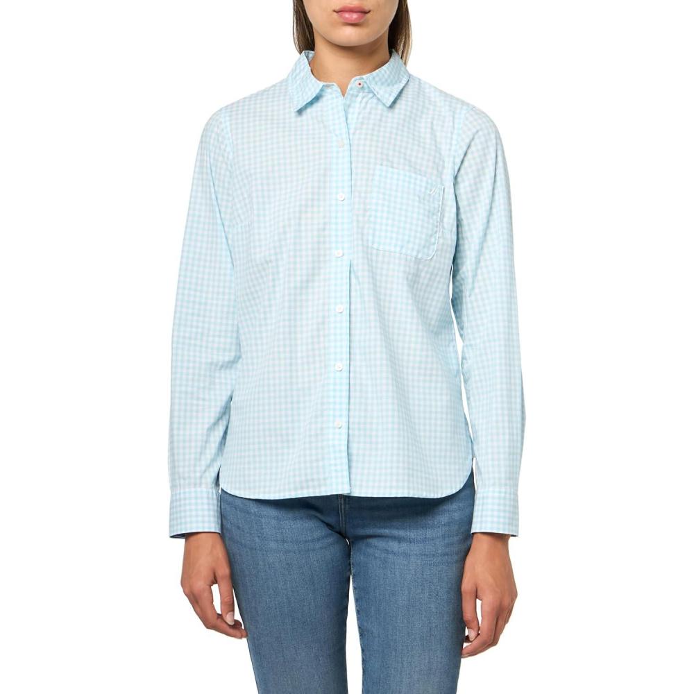 imageNautica Womens Button Front Long Sleeve Roll Tab ShirtPorcelain BlueBright White