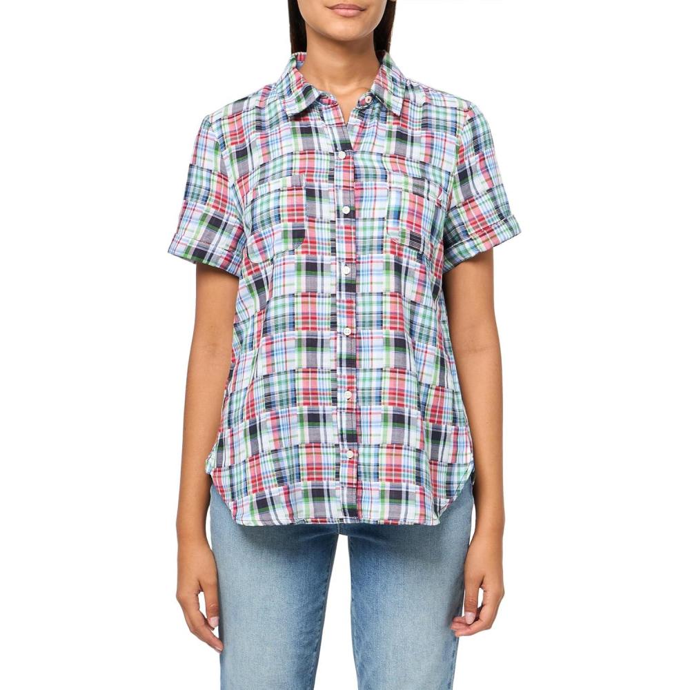 imageNautica Womens Button Front Short Sleeve Camp ShirtNight Sky Multi