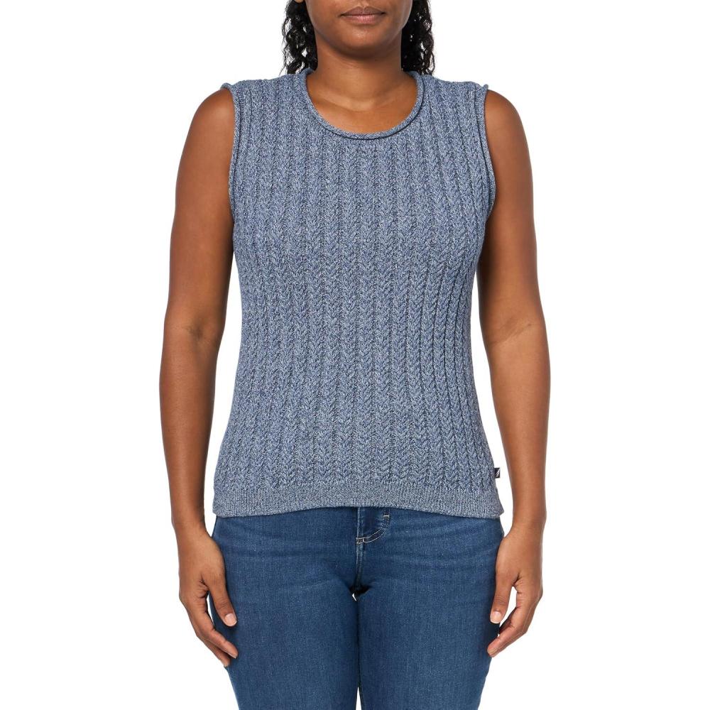 imageNautica Womens Cable Shell Solid Sleeveless SweaterHarbor Night Wash White