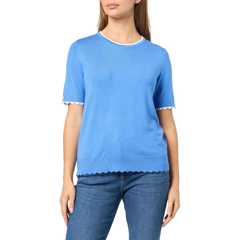 imageNautica Womens Crew Neck Solid Short Sleeve SweaterFrench BlueBright White