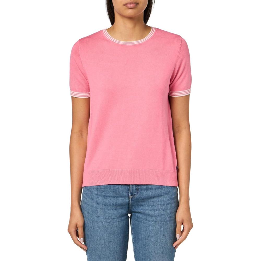 imageNautica Womens Crew Neck Solid Short Sleeve SweaterPeony Ivory