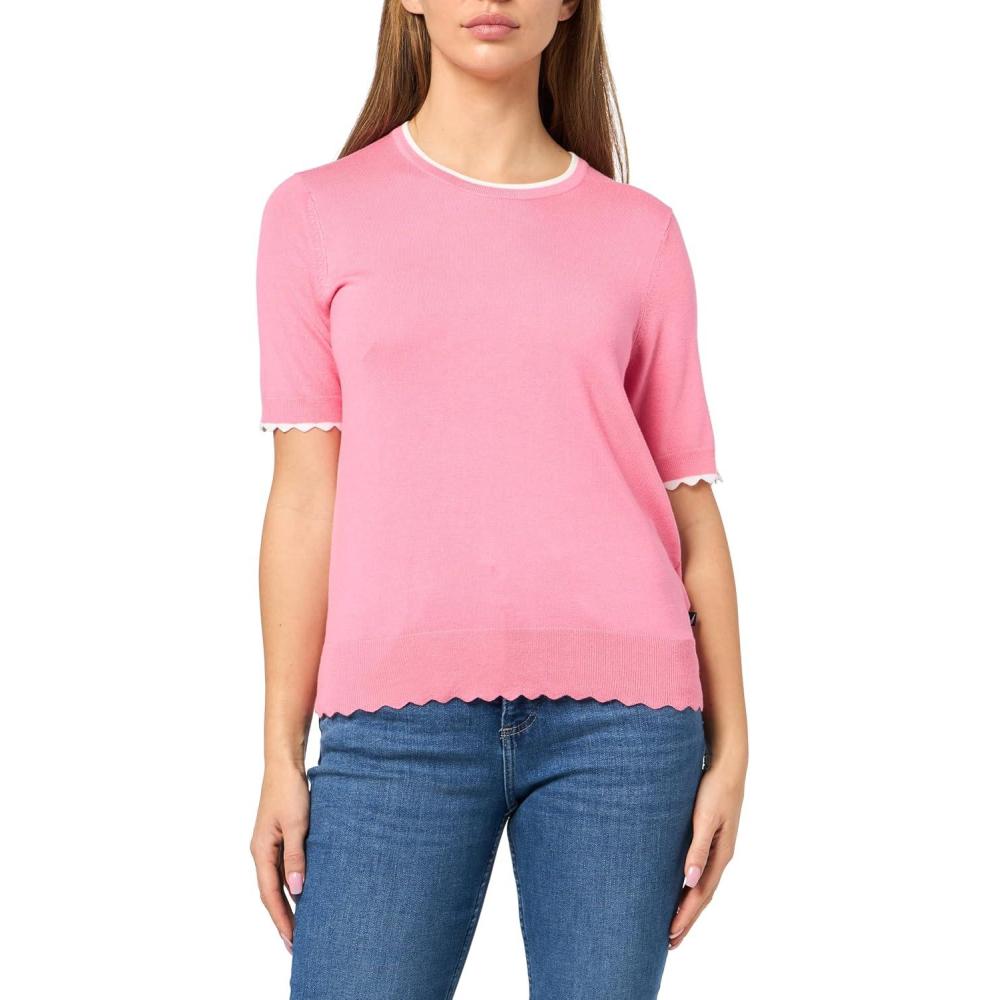 imageNautica Womens Crew Neck Solid Short Sleeve SweaterPeonyBright White