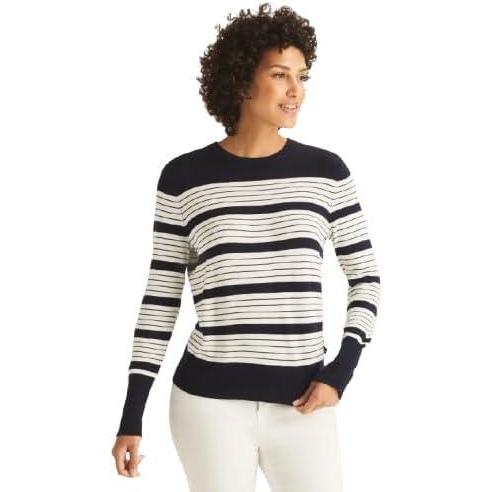 imageNautica Womens Crewneck Stripe Long Sleeve Crewneck SweaterNight SkyIvory