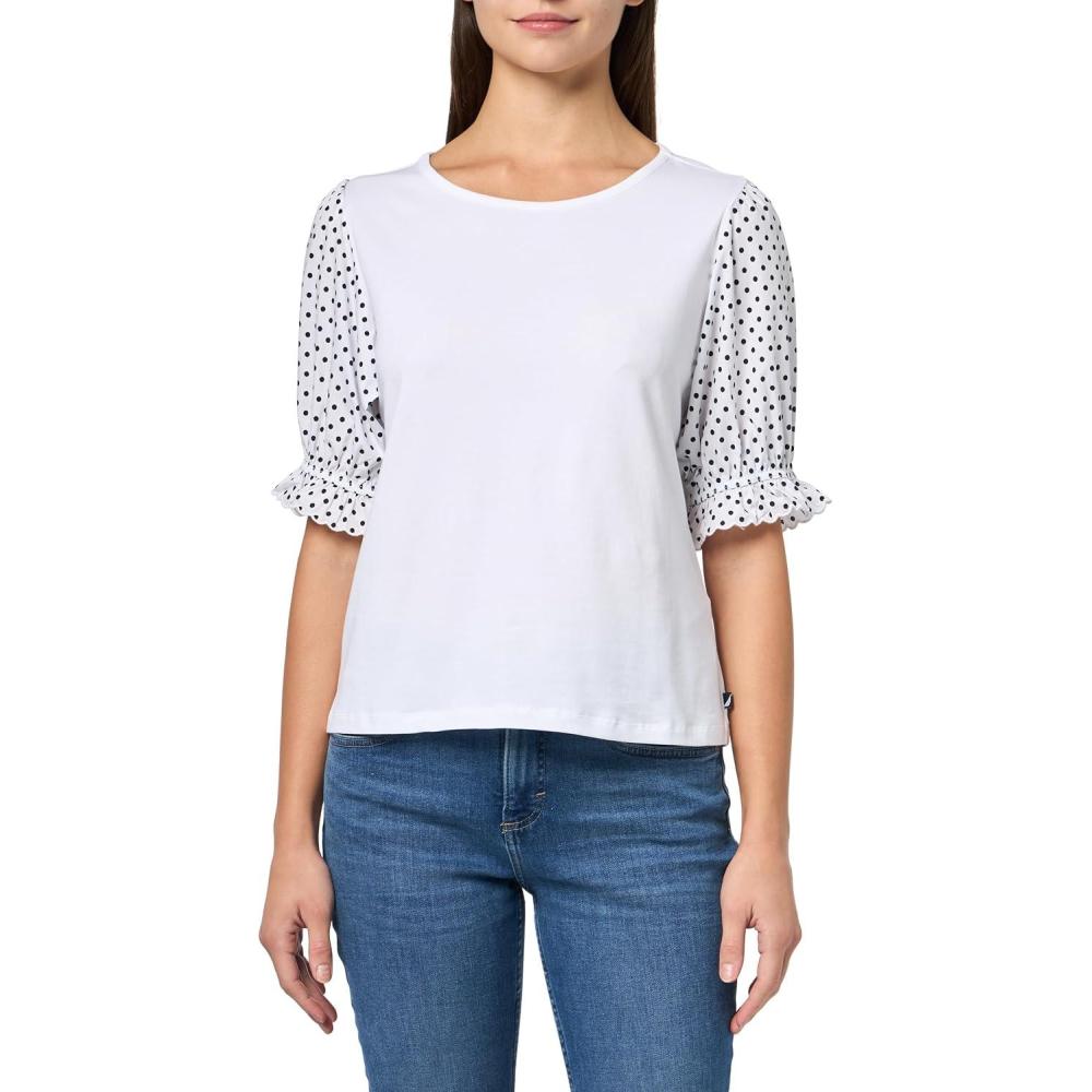 imageNautica Womens Knit Short Sleeve Puff Sleeve Mixed Media Knit TopBright White