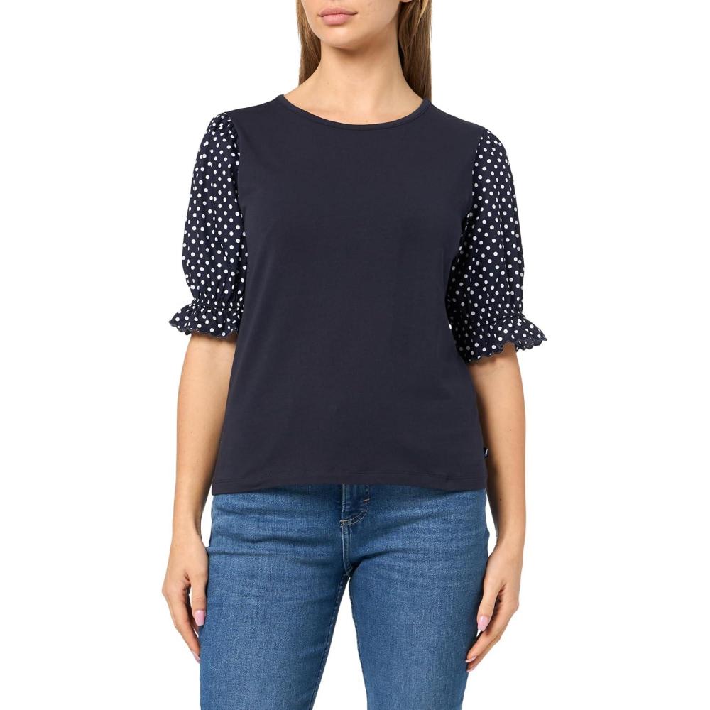 imageNautica Womens Knit Short Sleeve Puff Sleeve Mixed Media Knit TopNight Sky