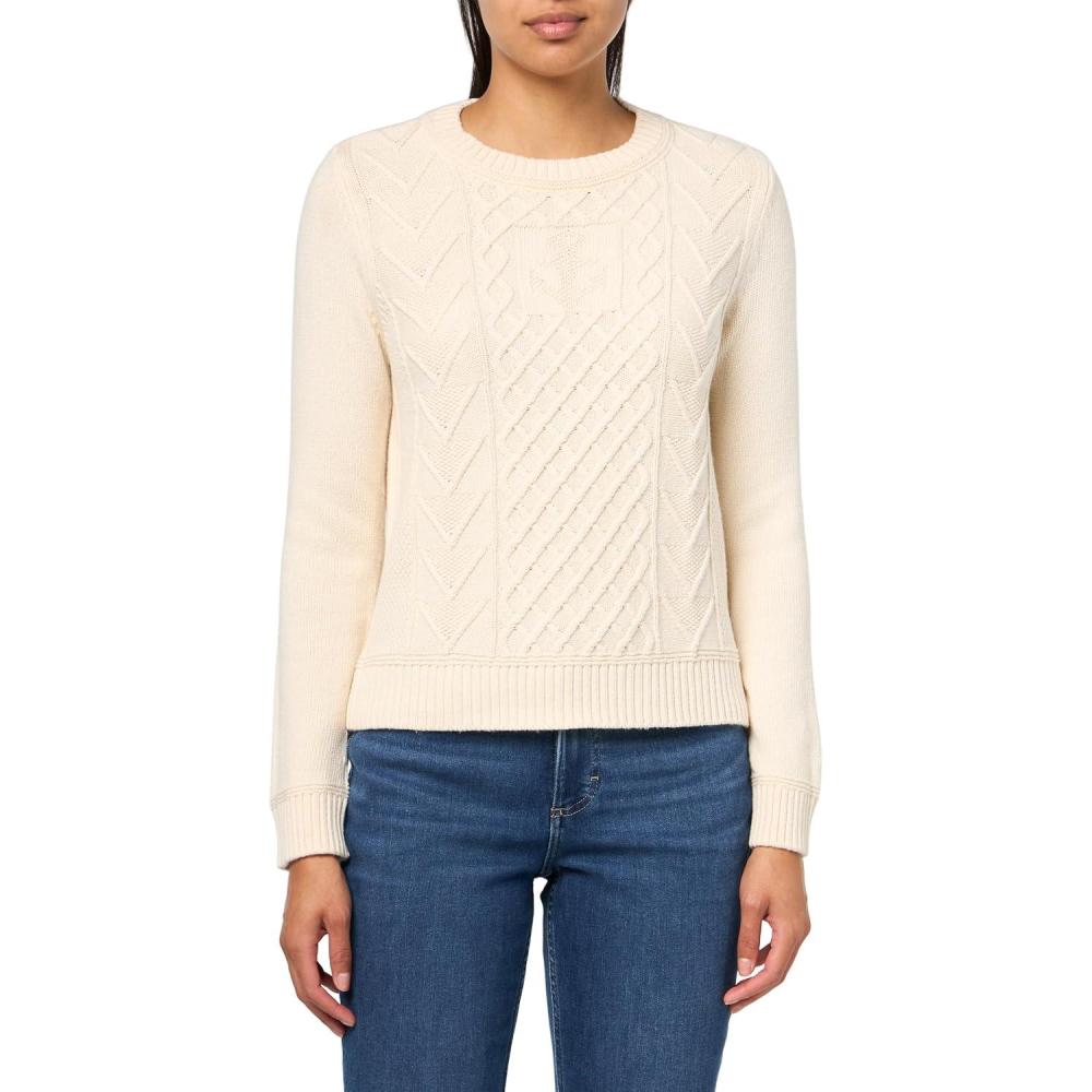 imageNautica Womens Long Sleeve Anchor Crewneck SweaterWhite Swan